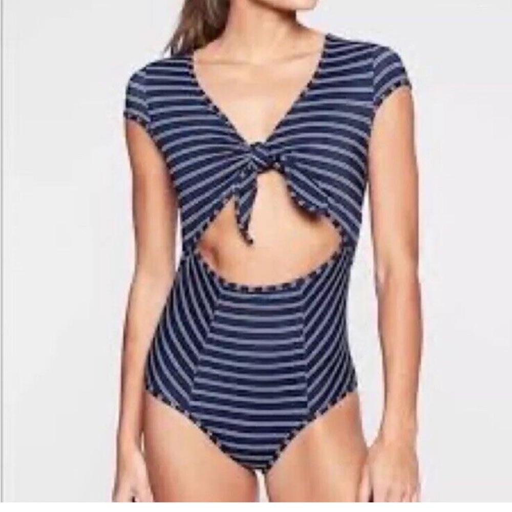 Athleta Navy Striped One-Piece Swimsuit